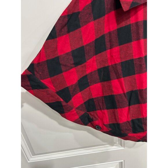 Newport News Red Black Buffalo Plaid Button-Up Cape Jacket Oversized Collar Sz M - Picture 4 of 9